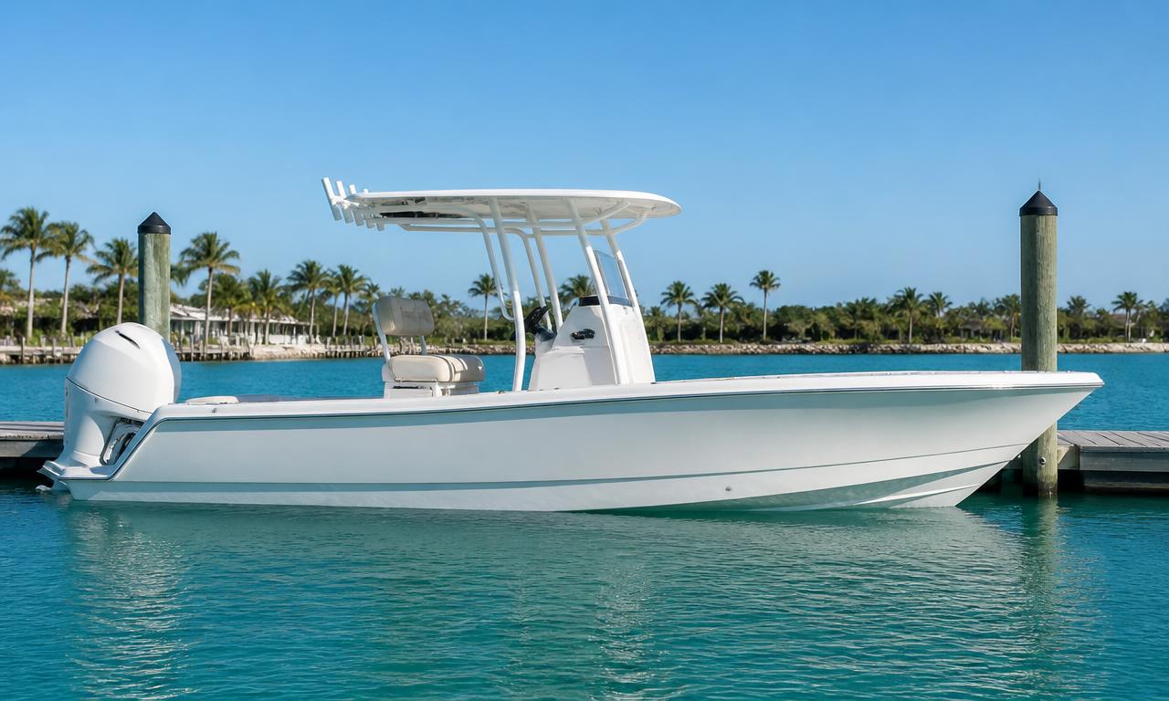 Sample vessel: white 20-foot center console boat at a South Florida marina