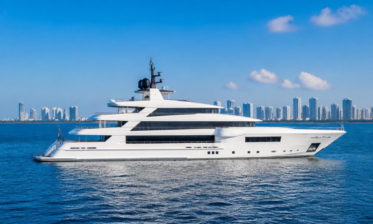 Sample vessel: 150-foot white megayacht anchored off Miami
